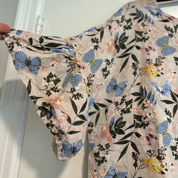 Lemire G Women’s Sz: M Linen Floral Butterfly Flutter Bell Sleeve Top. - Picture 10 of 12